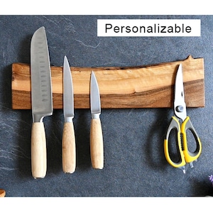 Personalized Live Edge Walnut Magnetic Knife Holder: Chef's Kitchen Organizer, Dad Gift Idea image 1
