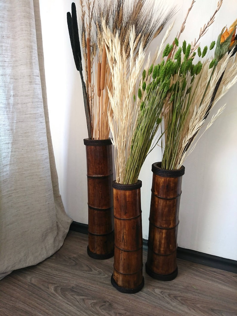 Rustic Wedding Vases Wood Floor Vases Set of 3 Vases Etsy