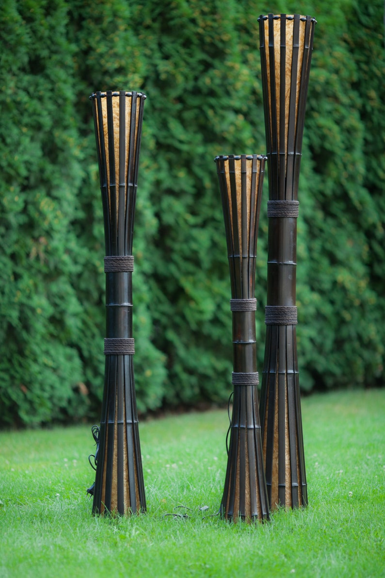 Floor Lamp Torchiere Made of Artisan Bamboo Wood Statement Etsy