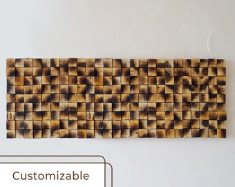 King Headboard: Burnt Pine Wood Floating Wall Sculpture