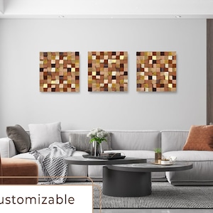 Set Of 3 Pine Wood Square Abstract Wall Art, Wood Sound Diffuser, Geometric Wood Cabinet Decor, 3D Wood Block Art, Rectangle Wall Decor