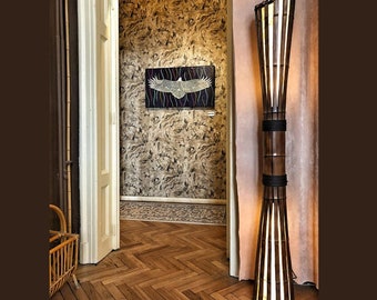 Bambus Stehlampe, Holz Stehlampe, hohe Stehlampe, Rustikale Stehlampe, Bambus Möbel, Wohnzimmer Lampe, Papier Stehlampe, Yoga Studio