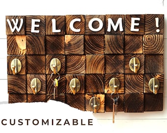 Welcome Home Key Holder, Personalized Key Holder, Entryway Decor, Wood Organizer, Custom Furniture, Wood Key Holder, Key Hanger, Wall Mount
