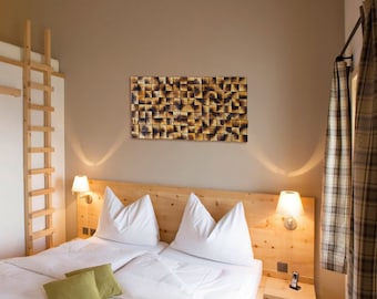 Geometric Wood Headboard: Rustic Modern Wall Art