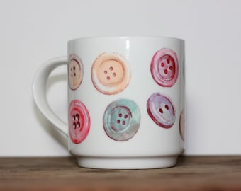 Buttons in aquarelle and acrylic ink on mug by ArteMie