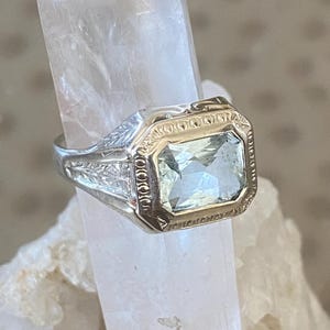 Vintage Estate Art Deco Solid 14k White Gold & Cut Glass Cocktail Ring