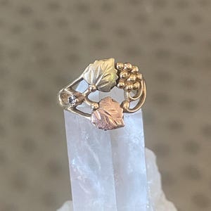 80&#39;s Vintage 10k Solid Rose & Yellow Black Hills Gold and Diamond Ring