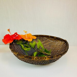 60's Handcrafted Filipino Woven Bamboo Gathering Basket // Boho Decor // 15" Winnowing Container // Wicker Flower // Decorative Storage