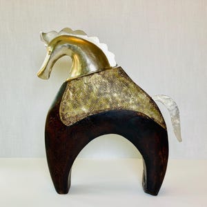 Vintage Metal & Wood Free Standing Horse Sculpture // Rustic Western Farmhouse Decor