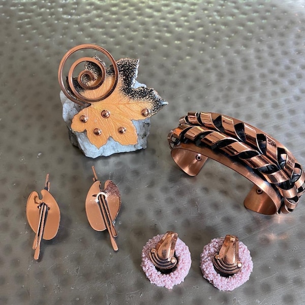 Vintage Modernist Renoir - Matisse Estate Jewelry Set // Brooch, Earrings & Bracelet // Mid-Century Collectible