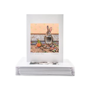 Lot de 10 lapins joyeux (mignonnes, fantaisistes, cartes de voeux de lapin d'aquarelle réaliste de Cori Lee Marvin, artiste et peintre)