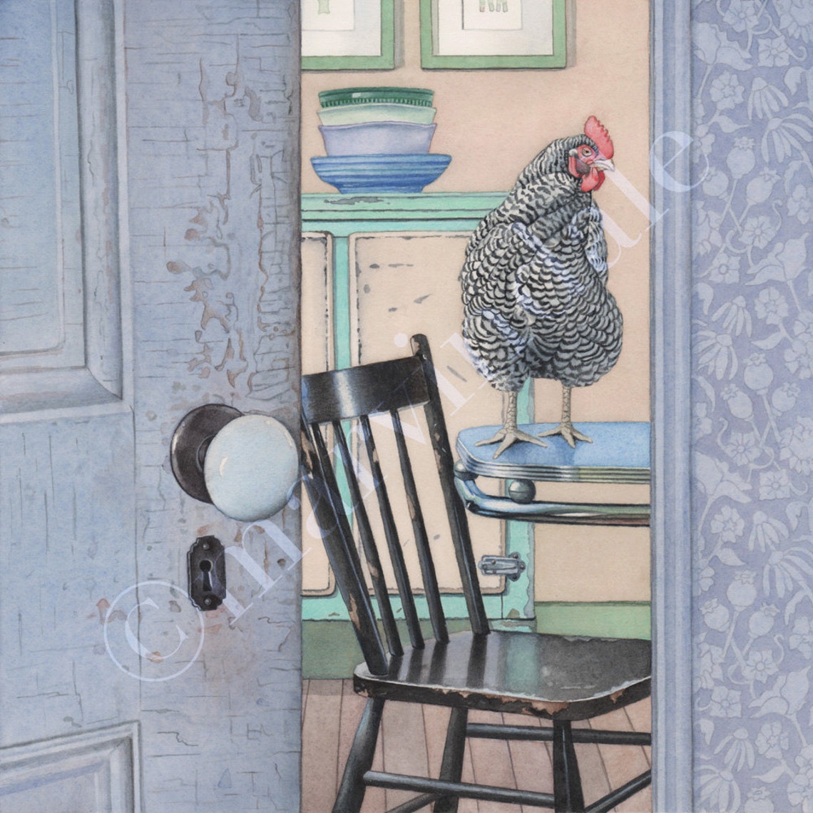 Secret Chicken framed Art Print From Watercolour of Hen on Etsy UK