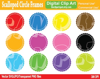Scalloped Border Circle Frames Clipart set, vector graphics, commercial use, Digital Scrapbooking, Instant Download