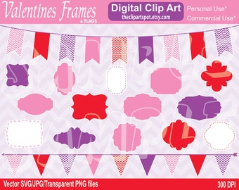 Valentines Day Frames Flags Labels Clipart, svg, vector, commercial use, Digital Scrapbooking, Instant Download - cs001 Valentines