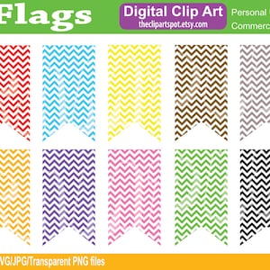 Flags Clipart set, Chevron Flags, Bunting, vector graphics, commercial use, Digital Scrapbooking, Instant Download
