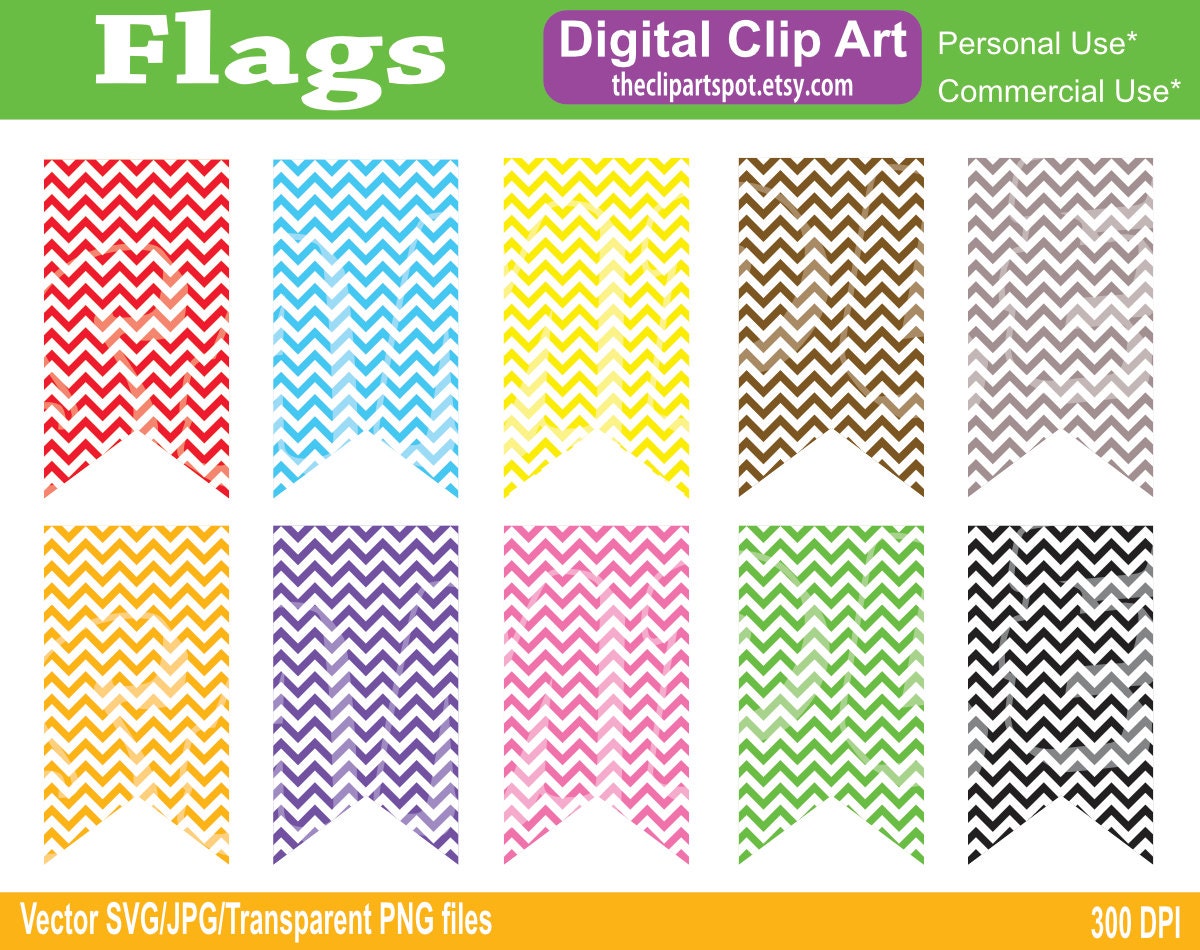 Flags Clipart Set, Chevron Flags, Bunting, Vector Graphics, Commercial ...