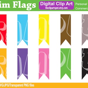 Slim Flags Clipart set, Flags, Bunting, vector graphics, commercial use, Digital Scrapbooking, Instant Download