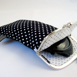 Glasses/ Spectacles Case Good Old Times, black with white dots, strap closure image 3