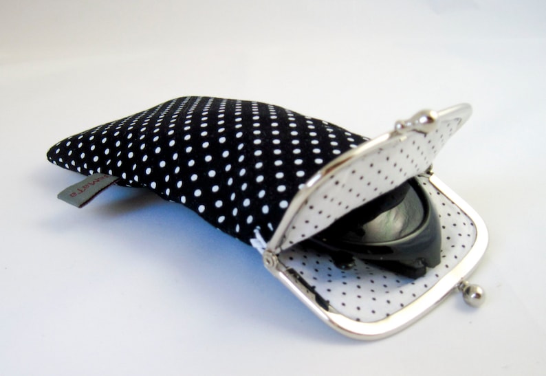 Glasses/ Spectacles Case Good Old Times, black with white dots, strap closure image 3