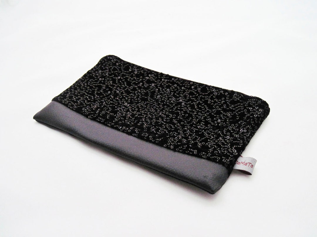 Small Pouch or Clutch glitter, Black Velvet With Sequins and Black