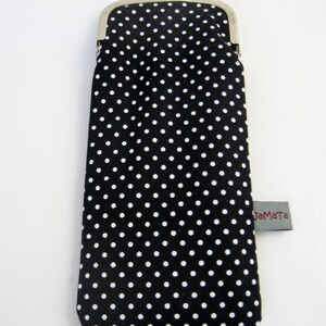Glasses/ Spectacles Case Good Old Times, black with white dots, strap closure image 4