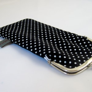 Glasses/ Spectacles Case Good Old Times, black with white dots, strap closure image 1