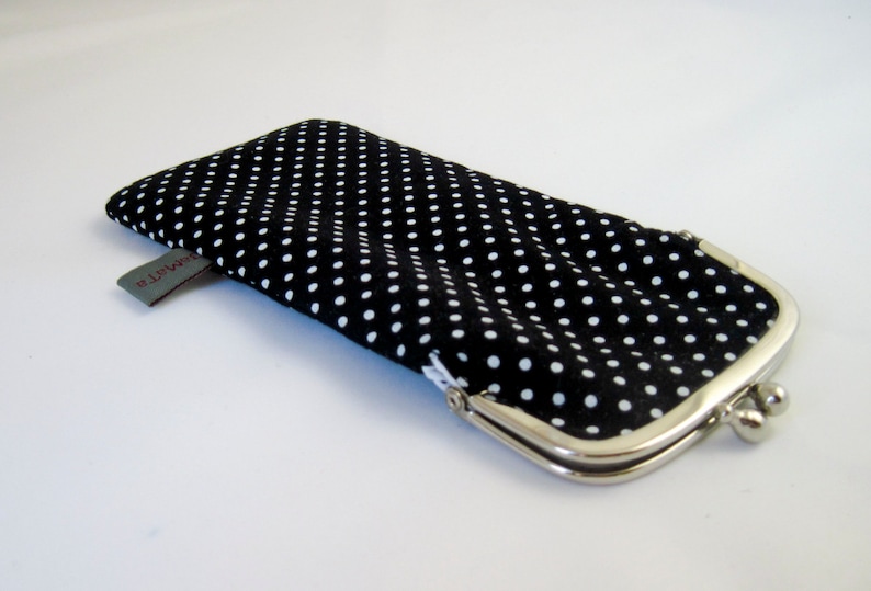 Glasses/ Spectacles Case Good Old Times, black with white dots, strap closure image 1