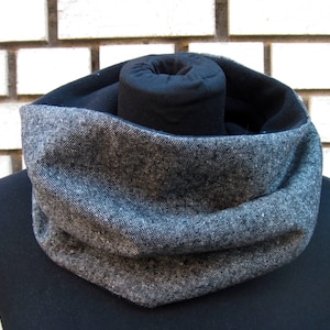 Winter Loop-Scarf &quot;Tweed&quot;, short loop-scarf in polarfleece and a woolblend, for men, unisex