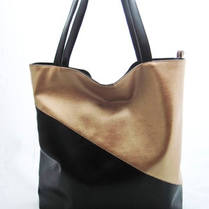 XL-Shopper - Shoulder Bag - Tote Bage - Pouch - Bag made of leatherette &quot;gold&quot;, gold and black faux leather