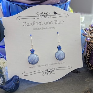 Vintage Blue Sapphire Glass Earrings: Sterling Silver Bridal Jewelry