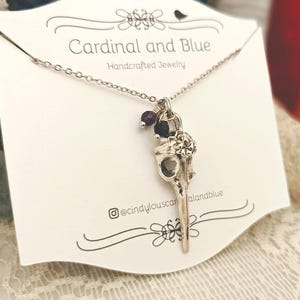 Vintage Silver Raven Skull Necklace: Amethyst Onyx Accent