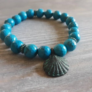 Turquoise Bracelet | Sea Shell bracelet | Howlite Turquoise |Stackable bracelet| Beach Jewelry