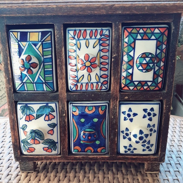 Whimsical Wood cabinet ceramic drawers vintage cabinet multiple drawer cabinet home decor vintage decor jewelry box trinket box makeup box