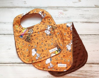 Charlie Brown Autumn Bib & Burp Set | Fall Bib Set | Fall Baby Bib Set | Fall Baby Bib | Baby Bib | Snoopy Bib Set | Baby Gift | Shower Gift