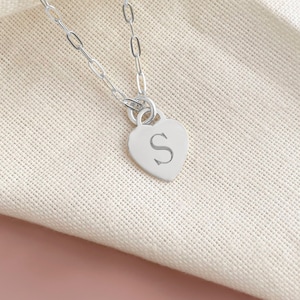 Collana con graffetta in argento sterling - Con ciondolo a forma di cuore in argento sterling inciso - 18 pollici