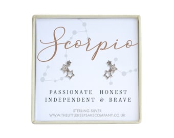 Sterling Silver & Cz Zodiac Earrings - Scorpio