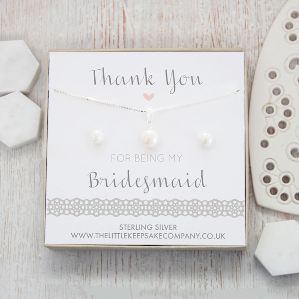 Sterling Silber & Perlen Geschenkset - 'Thank You For Being My Bridesmaid'
