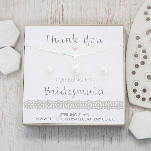 Sterling Silver & Pearl Gift Set - ‘Thank You For Being My Bridesmaid’