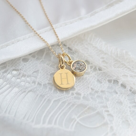 Gold initial necklace with birthstone deals