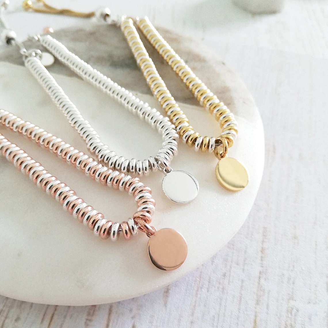 Sterling Silver Sweetie Slider Bracelet Silver Initial Disc Etsy