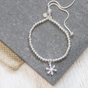 Sterling Silver Ball Slider Bracelet - Silver & CZ Snowflake