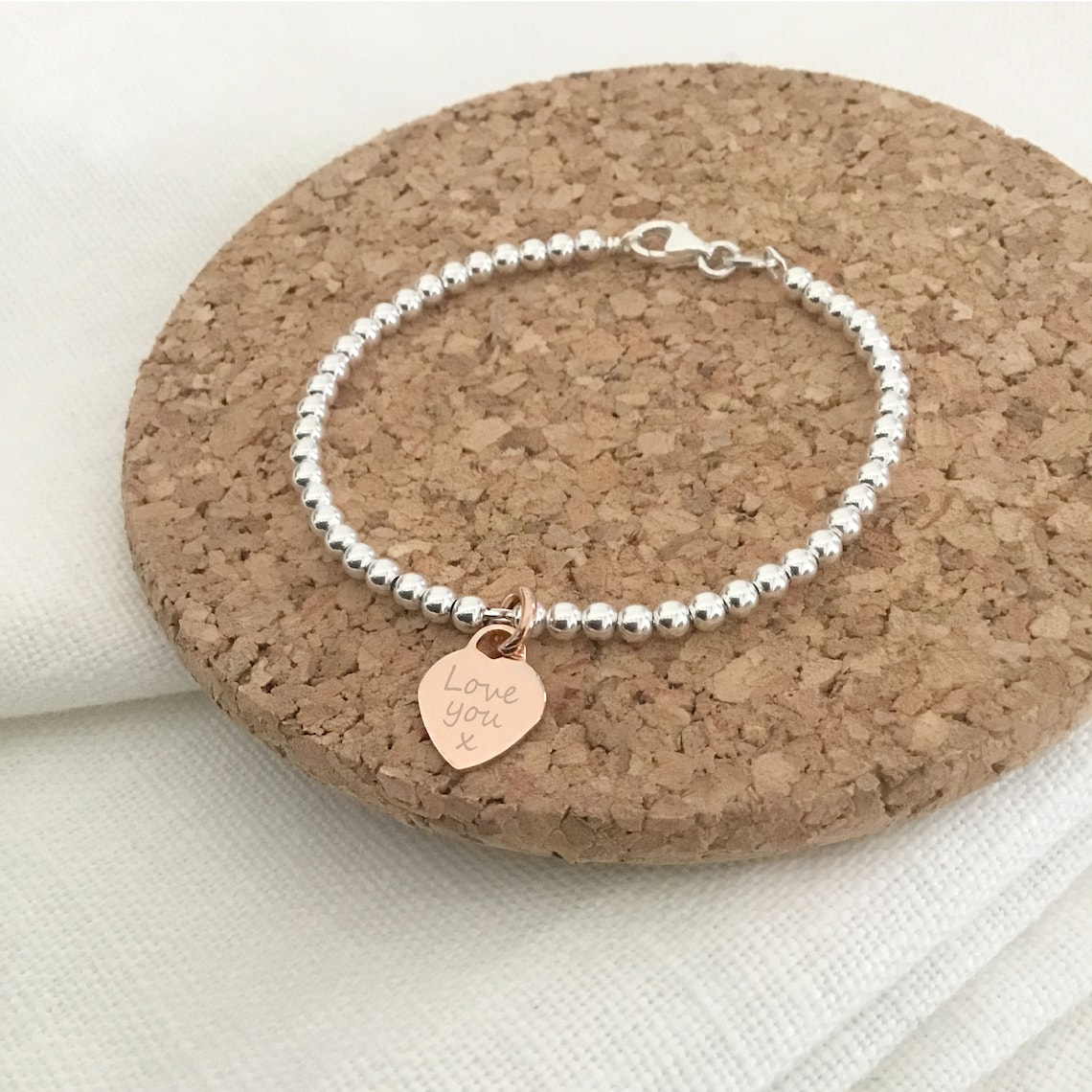 Sterling Silver Ball Bracelet with Clasp Engraved Dainty Etsy
