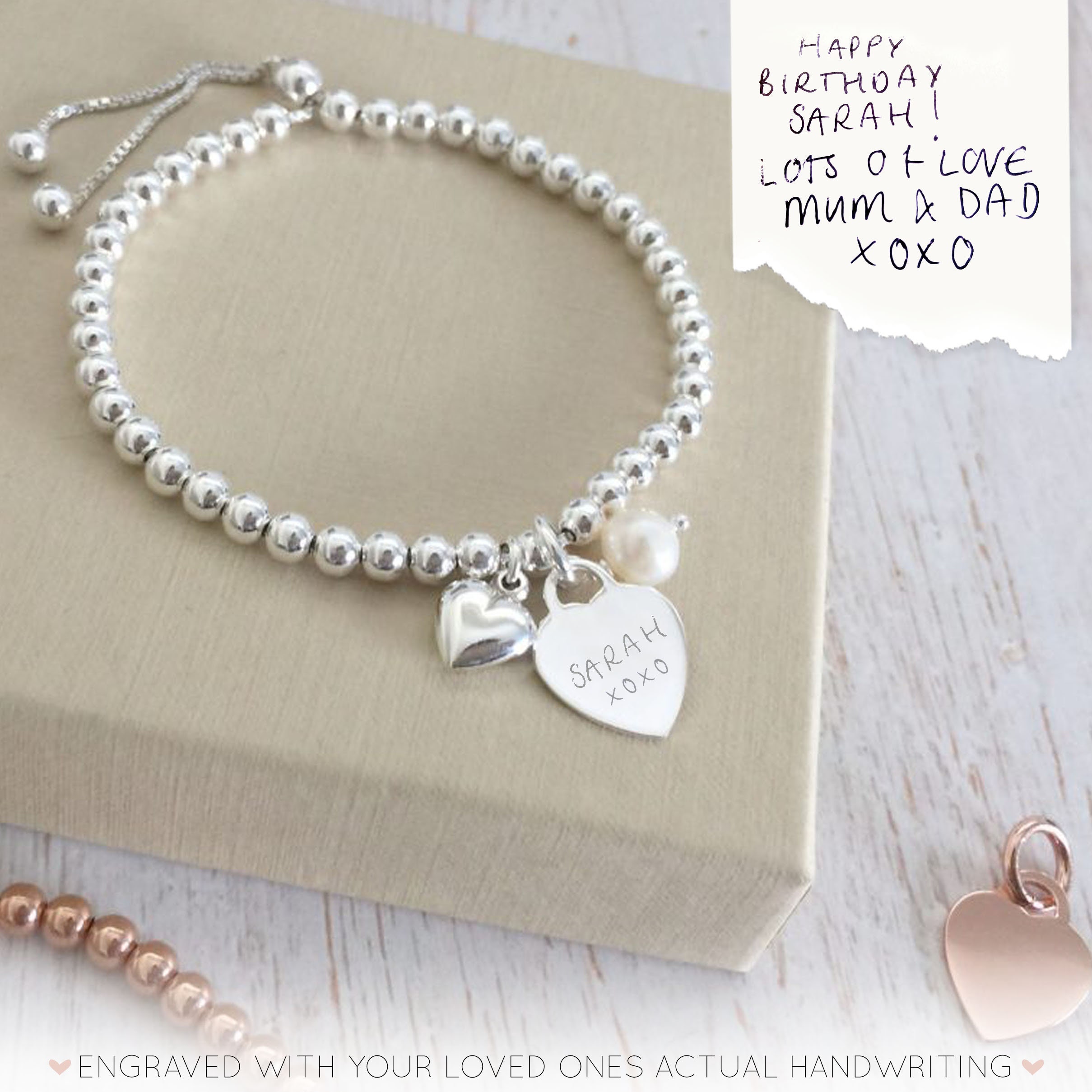 Engraved hearts bracelet or anklet with your personalized initials in  Sterling Silver or Solid Gold