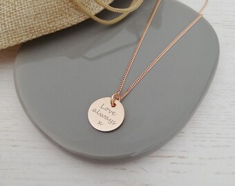 Collier Disque Gravé en Or Vermeil Rose