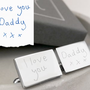 Stainless Steel Engraved Rectangle Cufflinks With Handwriting