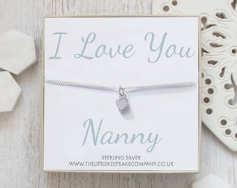 Sterling Silver Curb Chain Heart Bracelet - &#39;I Love You Nanny&#39;