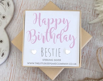 Sterling Silver Quote Earrings - 'Happy Birthday Bestie'