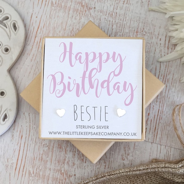 Sterling Silver Quote Earrings - 'Happy Birthday Bestie'