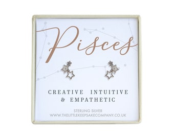 Sterling Silver & Cz Zodiac Earrings - Pisces