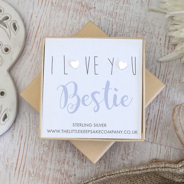 Sterling Silver Quote Earrings - 'I Love You Bestie'